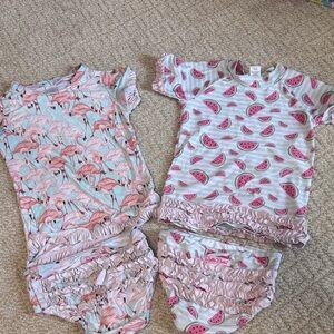 Ruffle butts swim bundle Pink Flamingo and Watermelon